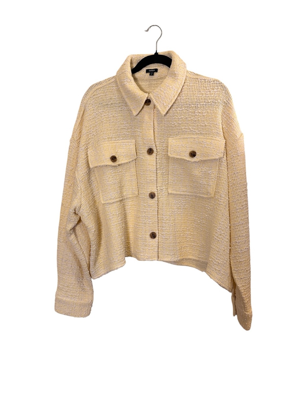 Express Women’s Yellow & Cream Cotton Blend Boucle Button-Front Knit Blazer XL